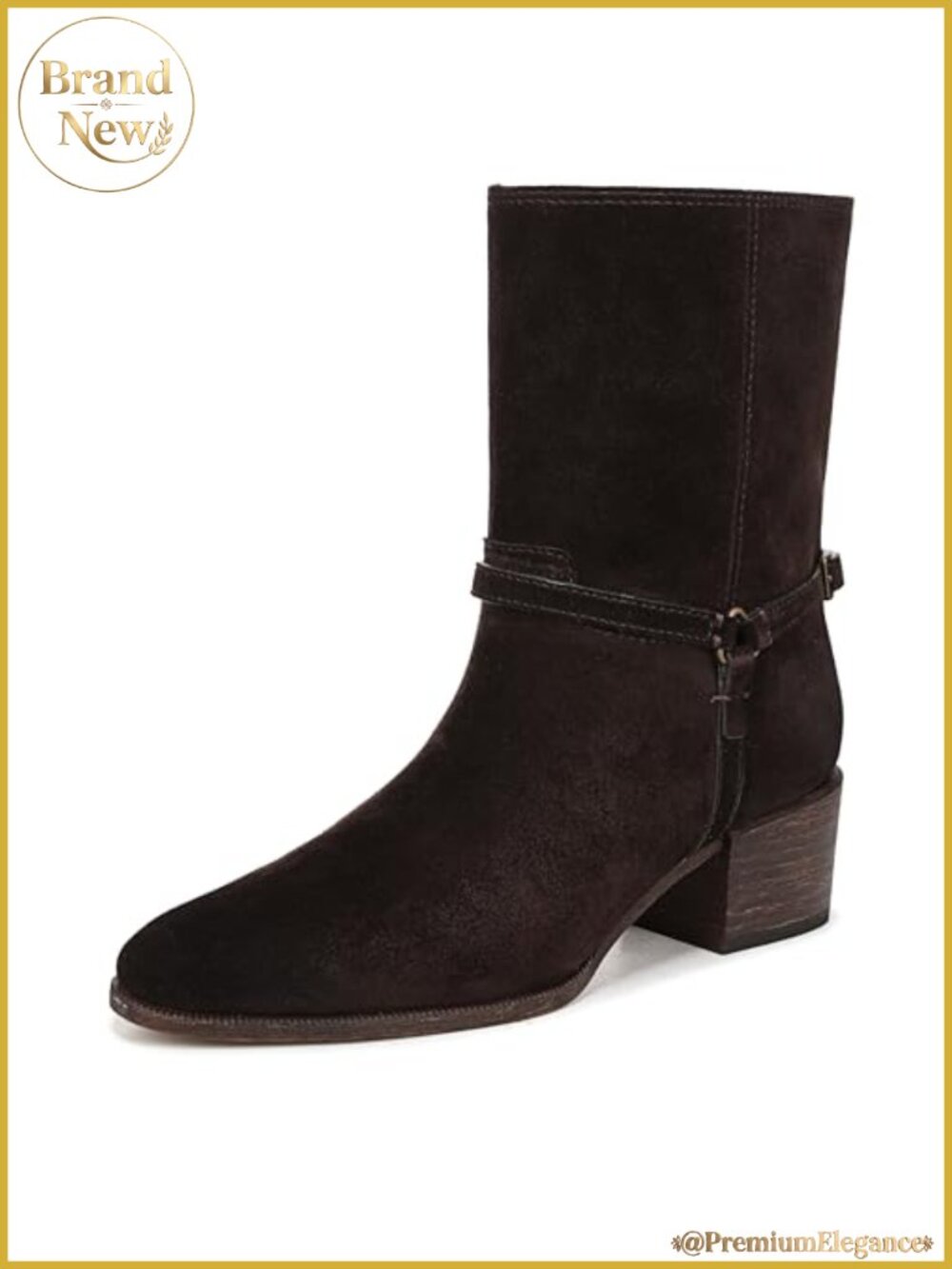 Suede Pull-On Ankle Bootie with Block Heel and Round Toe
